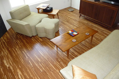 Living room - mid-sized 1960s loft-style bamboo floor living room idea in San Diego