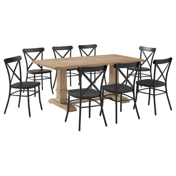 Crosley Furniture Joanna 9-piece Wood Dining Set in Matte Black/Rustic Brown
