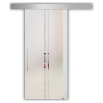 Glass Sliding Barn Door with various Semi-Private Frosted Designs, 36"x81" Inches