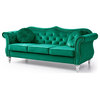 Hollywood 82 in. Green Velvet Chesterfield 3-Seater Sofa with 2-Throw Pillow