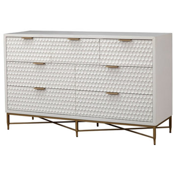 Catania 7-Drawer Contemporary Wood/Metal Dresser in White/Gold