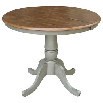 36" Round Top Pedestal Table With 12" Leaf, Distressed Hickory/Stone, 29.3"