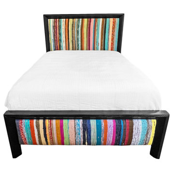 Striped Sari Rug Queen Bed Frame
