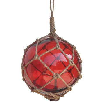Red Japanese Glass Ball Fishing Float With Brown Netting Decoration 12''