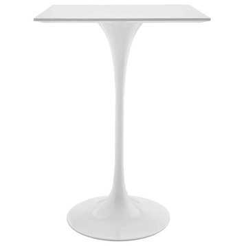 Modern Contemporary 28" Square Wood Top Bar Table, White, Metal
