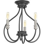 Progress Lighting - Whisp 3-Light Semi-Flush Convertible - An updated traditional family, Whisp adds distinction to interior spaces. Candles with brushed nickel accents complement a gracefully scrolled frame in a cool Graphite finish. Chandelier options, wall sconce and semi flush fixtures are in the family.