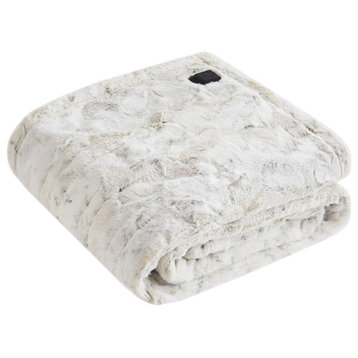 100% Polyester Pv Fur To Plush Heated Wrap - Snow Leopard
