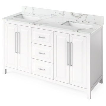 Jeffrey Alexander Cade 60" White Double Sink Vanity With Quartz Top