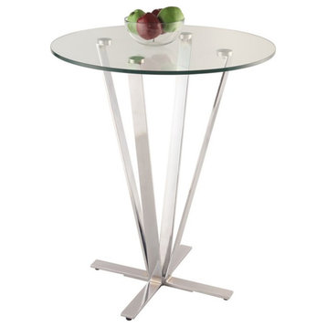 Maklaine Modern 29.9" Round Steel and Glass Counter Table in Clear