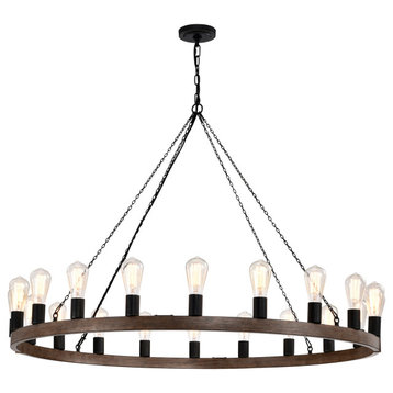 Mia 20-light Round Chandelier Antique Black and Faux Wood Metal