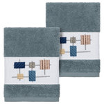 Linum Home Textiles - Khloe 2 Piece Embellished Washcloth Set - The KHLOE Embellished Towel Collection features a mod geometric grid embroidery on a woven textured border.