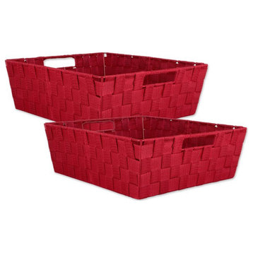 DII 15" Trapezoid Modern Nylon Basketweave Bin in Red (Set of 2)