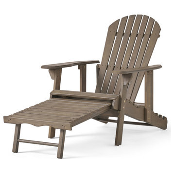 GDF Studio Katherine Outdoor Reclining Wood Adirondack Chair With Footrest, Gray