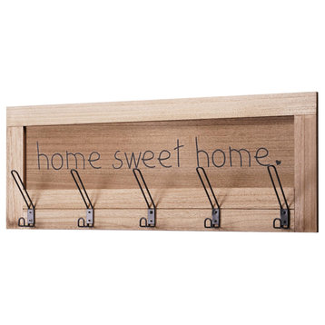 Addie Joy Wood Home Sweet Home Coat and Key Holder Plaque with Hooks - Honey