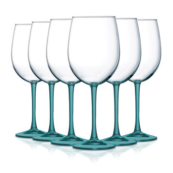 Cachet Accent Stem 19 oz Wine Glasses Set of 6, Bottom Aqua