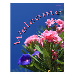 Flag Emotes - Double Sided Garden Flag, Pink Flowers Welcome - Flags And Flagpoles