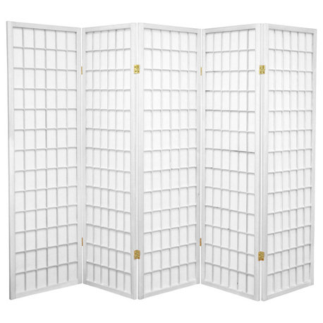Shoji Style Room Divider, Lightweight Spruce Wood and Privacy Rice Paper Screen, White/5 Panels