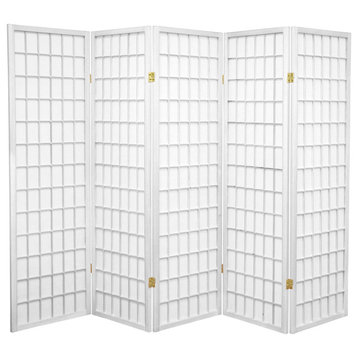 Room Divider, Scandinavian Spruce Wood With Rice Paper Screen, White/5 Panels