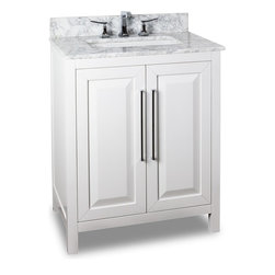 30 inch Bathroom Vanity White Finish Carrera White Marble Countertop - Bathroom Vanities And Sink Consoles