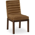 Meridian Furniture - Evelyn Upholstered Dining Chair, Saddle, Velvet, Walnut Finish - Transform your dining area with the Evelyn dining chair, featuring luxurious saddle velvet upholstery. Supported by rich walnut brown ash wood legs and detailed with deep channel tufting, this chair exudes both durability and opulence. The 460 GSM velvet offers a sumptuous texture, while the contemporary design ensures it makes a striking addition to any space. This chair seamlessly blends style and comfort, perfect for creating a refined dining experience.