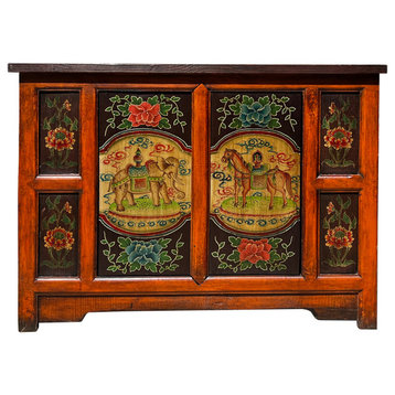 Chinese Orange Tibetan Elephant Horse Sideboard Console Table Cabinet Hcs7610