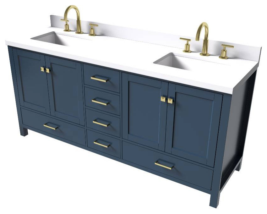 Cambridge Midnight Blue 73" Double Rectangle Sink Vanity With White ...