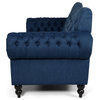 Wastacio Chesterfield Button Tufted Fabric 3 Seat Sofa, Navy Blue/Dark Brown