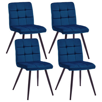 Set of 4 Nine-Grid Tufts Velvet Side Chairs, Blue