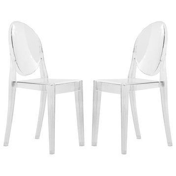 LeisureMod Marion Acrylic Modern Lucite Dining Side Chair in Clear Set of 2