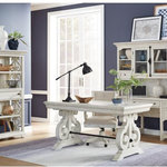 Magnussen - Magnussen Bronwyn Desk with Hutch in Alabaster - Dream big with the stylish Bronwyn home office collection. Its signature style is perfect style is perfect for adding that wow factor to a home office. Crafted in an Alabaster finish and select pieces are available in a two toned Alabaster and Toasted Nutmeg finish. Accented by Antique Brass hardware with Pewter overlay, Bronwyn delivers true design versatility and can be paired with neutrals and bold color choices. Gorgeously interesting from every angle, it offers a look that is timeless yet sophisticated.