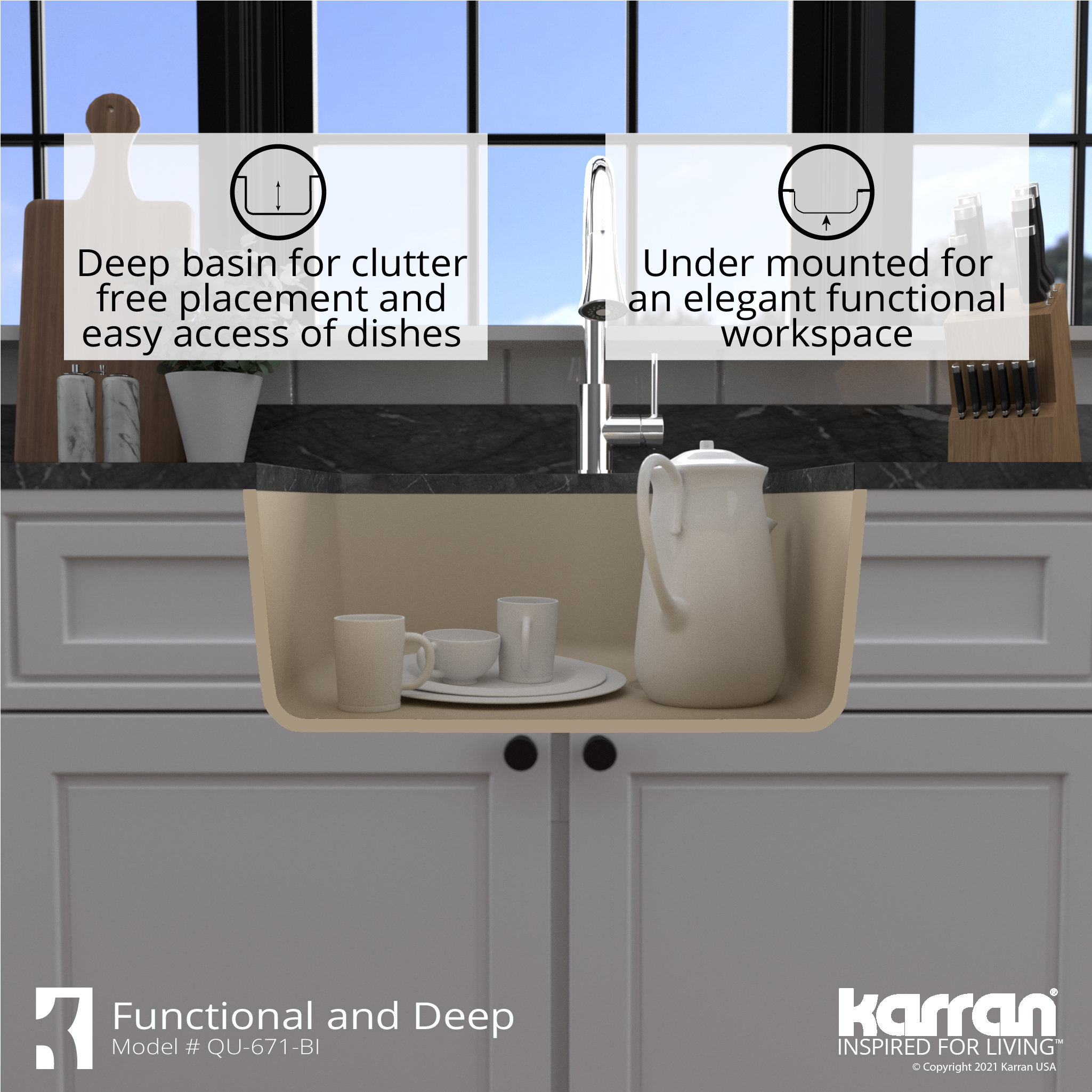 Karran Undermount Quartz 24" Single Bowl Kitchen Sink Kit, Bisque