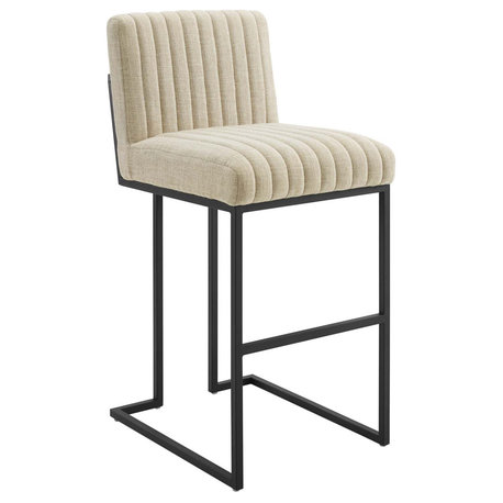 Indulge Channel Tufted Fabric Bar Stool, Beige