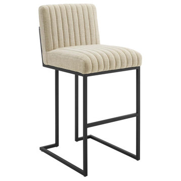 Indulge Channel Tufted Fabric Bar Stool, Beige