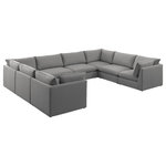 Meridian Furniture - Mackenzie Linen Textured Fabric 8-Piece Modular U-Shaped Sectional, Grey - Mix and match the pieces from the Mackenzie series to create a beautiful seating group that's perfect for the whole gang. These exceptionally crafted sofas, sectionals, and other components are meant to be put together into an infinite number of configurations based on your particular needs and space requirements. Each is upholstered from top to bottom in soft durable linen textured in your choice of colors. Attach the pieces of your choice easily thanks to the included attachment latches.