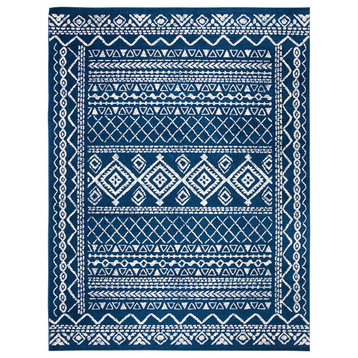 Contemporary Area Rug, Polypropylene With Moroccan Pattern, Navy/Ivory