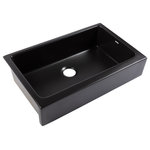 Sinkology - Grace Black Fireclay 34″ Single Bowl Quick-Fit Farmhouse Undermount Kitchen Sink - It’s the small details that really make a kitchen shine - details like a seamless countertop that only an undermount sink makes possible. The Grace undermount fireclay kitchen sink makes cleaning up easy - ensuring crumbs and moisture go in the sink, not in a seam. The striking farmhouse apron and single bowl design allows maximum workspace for cleaning bulky or oversized dishes. Our ultra-durable and dense fireclay is fired up to 2100° F and protected with our proprietary finish that safeguards and adds strength.