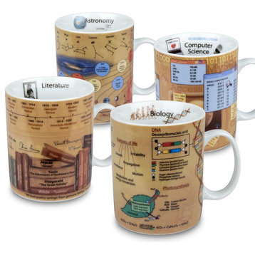 Assorted Mugs of Astronomy, Bio, Literature and Tech Knowledge, Set of 4