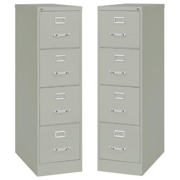 Home Square 4 Drawer Vertical Wood Filing Cabinet Set in Light Gray (Set of 2)