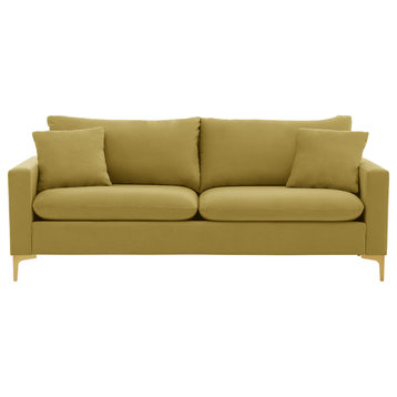 Iconic Home Roxi Sofa Velvet Upholstered Multi-Cushion Seat Gold Tone Metal