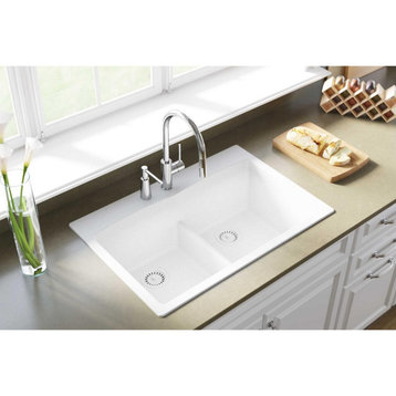 ELGDLB3322WH0 Quartz Classic 33" x 22" Drop-in Sink with Aqua Divide, White