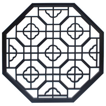 Chinese Black Octagonal Flower Geometric Pattern Wall Panel Hcs5879