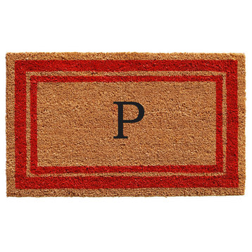 Red Border 18"x30" Monogram Doormat, Letter P