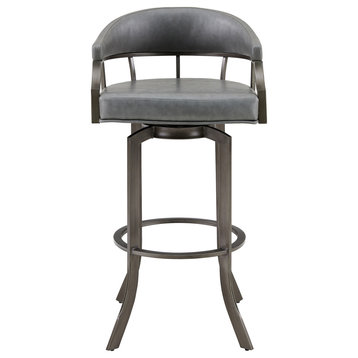 Edy Swivel 26" Mineral Finish and Grey Faux Leather Bar Stool