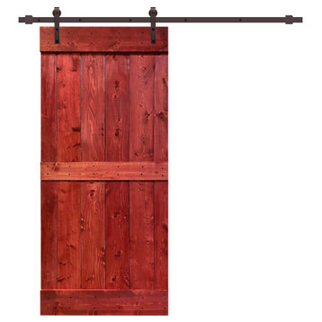 TMS Mid-Bar Barn Door With Sliding Hardware Kit, Cherry Red, 30"x84"