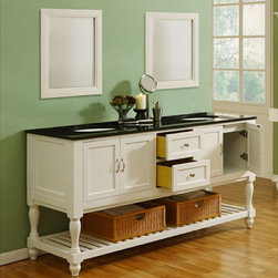 70" Vintage White Double Vanity with Black Granite Top - Bathroom Vanities And Sink Consoles