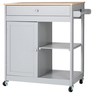 34.25''H Wooden Basic Kitchen Island, 1 Drawer and 1 Door and 2 Tier, Gray