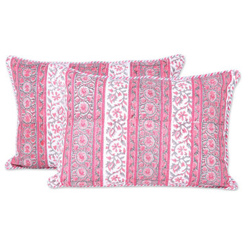 NOVICA Climbing Mughal Rose And Cotton Cushion Covers  (Pair)