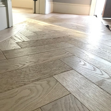 6" Wire Brushed White oak and Herringbone Foyer