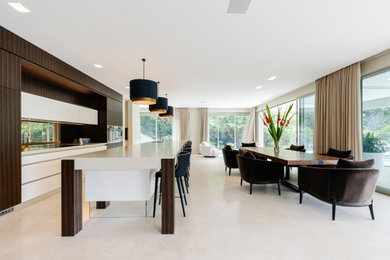 This is an example of a contemporary kitchen in Sydney with limestone floors.