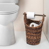 Boho Oval Braided Bankuan Bathroom Tissue/Toilet Paper Basket with Wood Handle